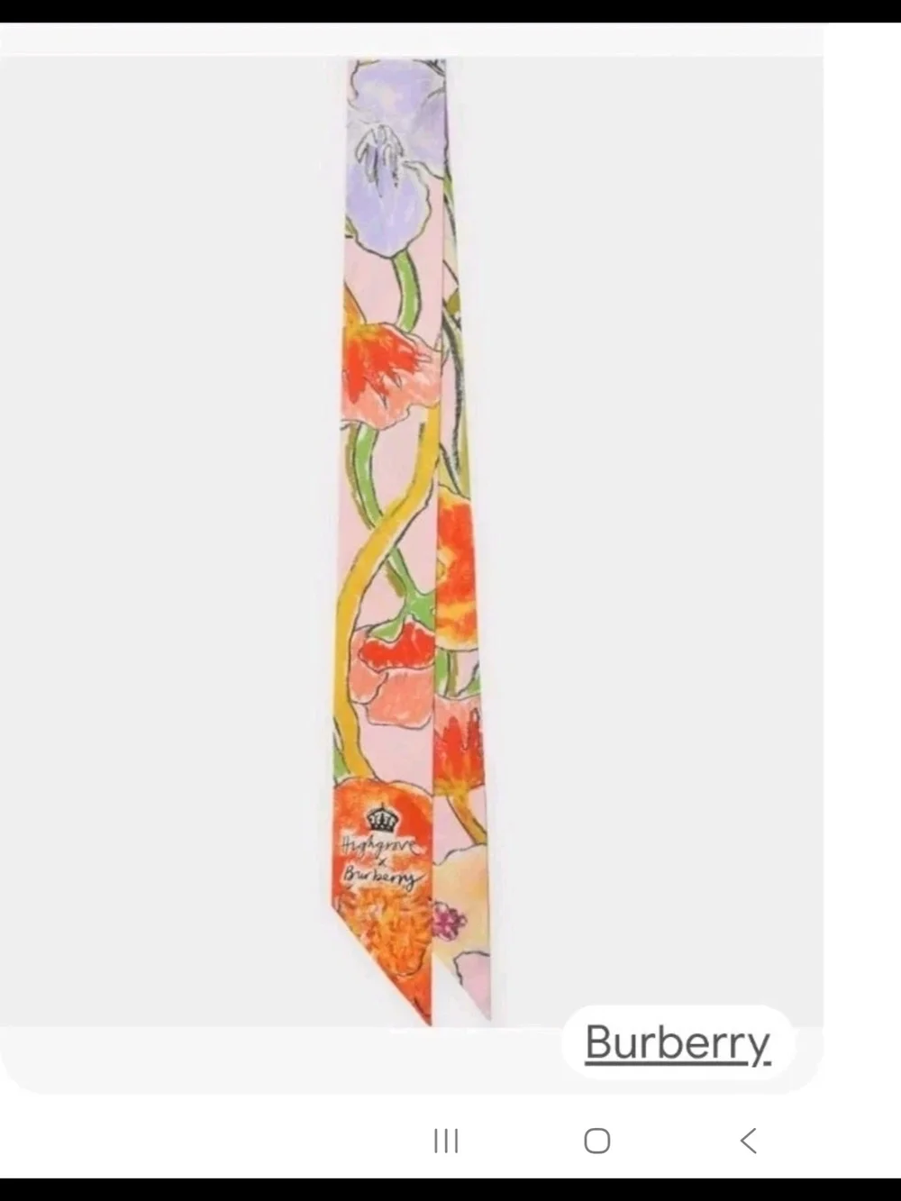 Burberry Skinny Silk Cascading Flowers Scarf Light Pink NWT